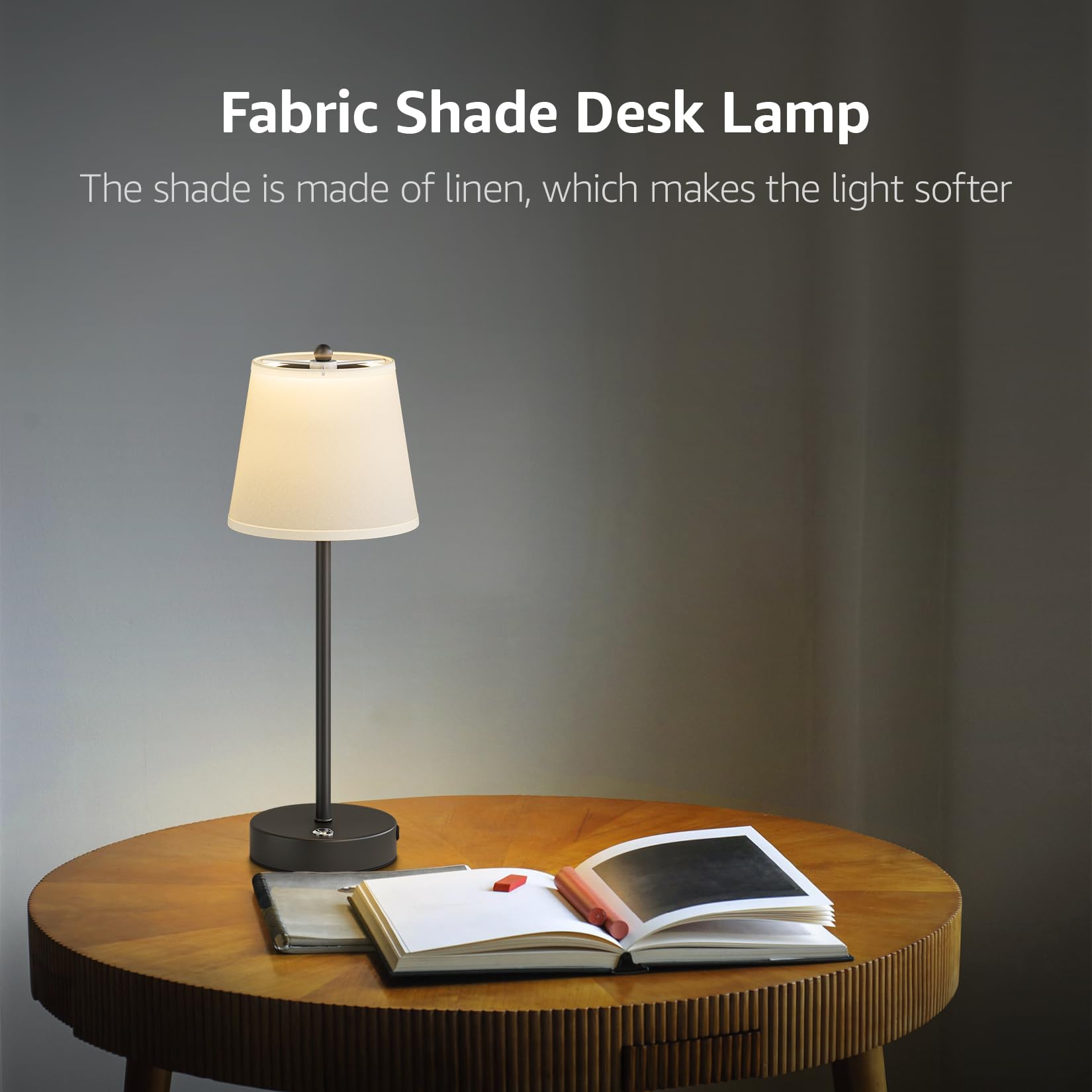 Lundwa Cordless Led Table Lamp, 6000Mah Battery Operated Table Lamp, Fabric Shade Rechargeable Desk Lamp, Dimmable Wireless Lamps For Patio/Restaurant/Bedroom/Home(Black)