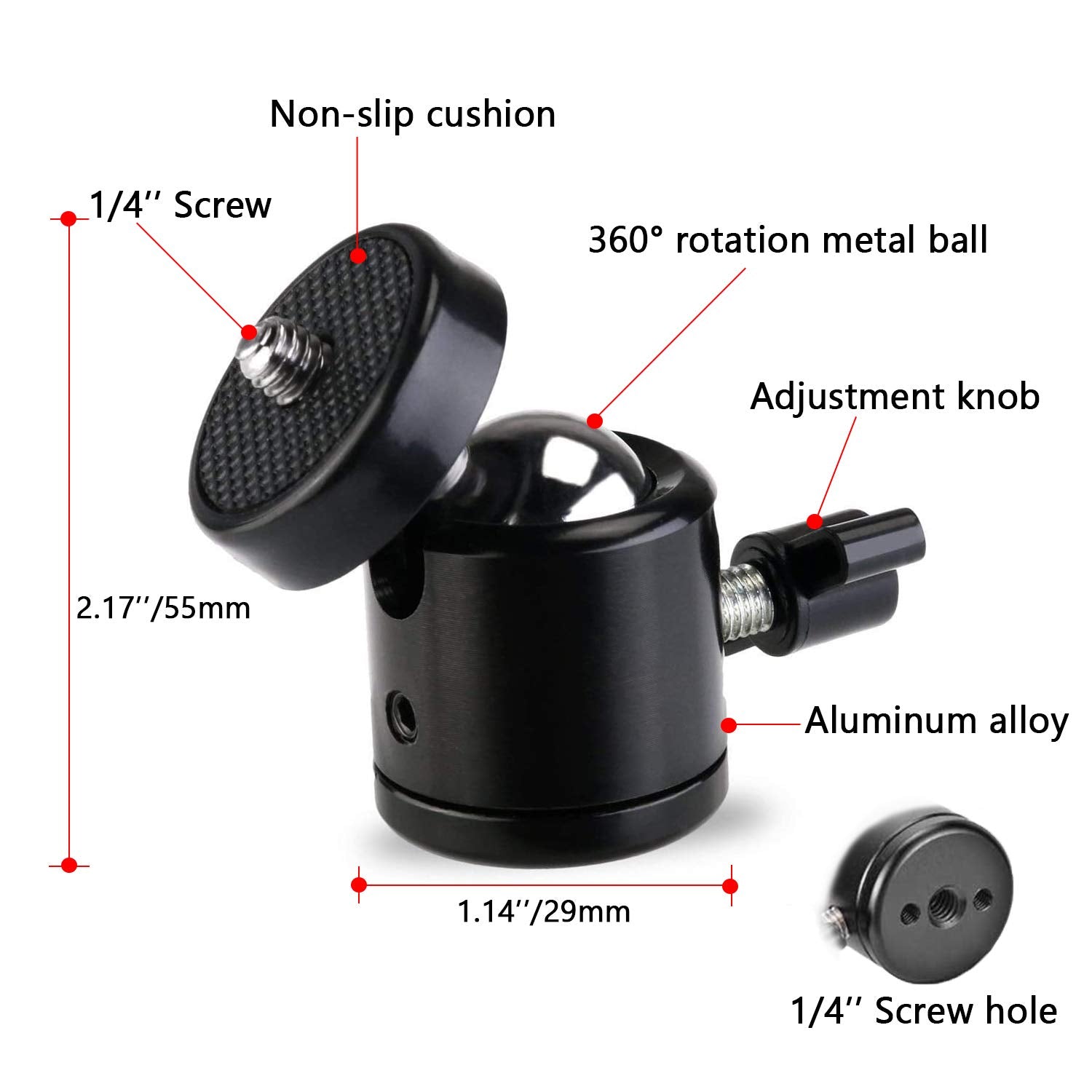 Eszkozta Universal 1/4" Swivel Mini Ball Head Screw Tripod Mount（2 Pack）, Eszkozta360 Degree Rotating Mount Base Adapter For Dslr Cameras Htc Vive Tripods Monopods Camcorder Light Stand…