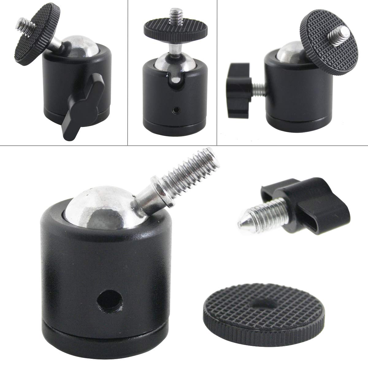 Exmax 360 Degree Aluminum Alloy Body Rotating Swivel Mini Tripod Ball Head With 1/4" Screw Thread Base Mount For Lighter Dslr Camera Camcorder Led Light Bracket Hiking Htc Vive (Black)
