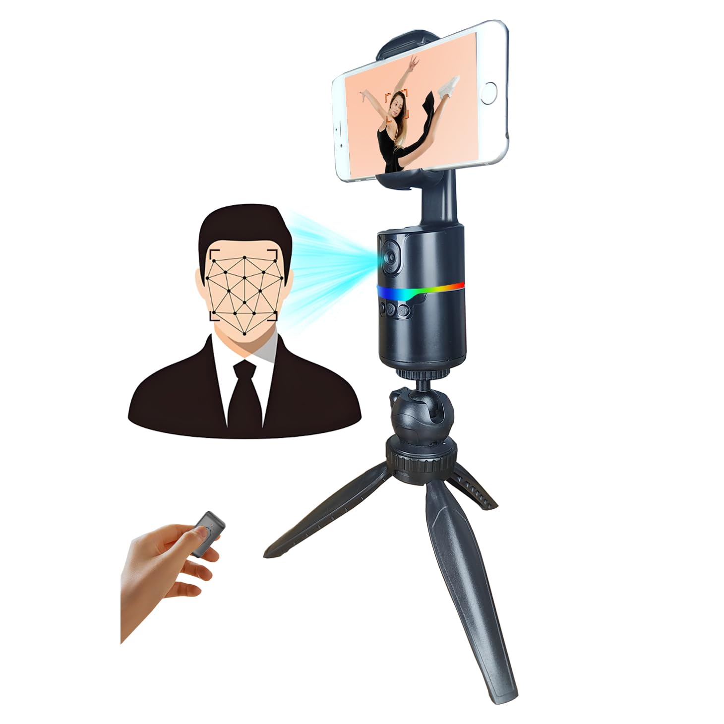 Ziqintech Auto Face Tracking Tripod 360 Rotation With Stand,Vlogging Kit For Iphone Andriod Phone, Smart Following Phone Holder, Noneedapp Gesture Recognition W/Remote