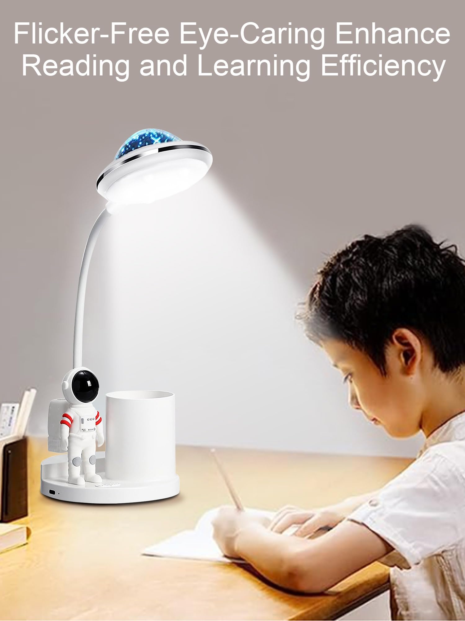 Wlhong Astronaut Desk Lamp For Kids,Star Space Projector Galaxy Night Light,Eye-Care Reading Small Desk Lamps, With Pen Holder Spaceman Table Lamp, Bedroom Decor Aesthetics,  For Boys And Girls