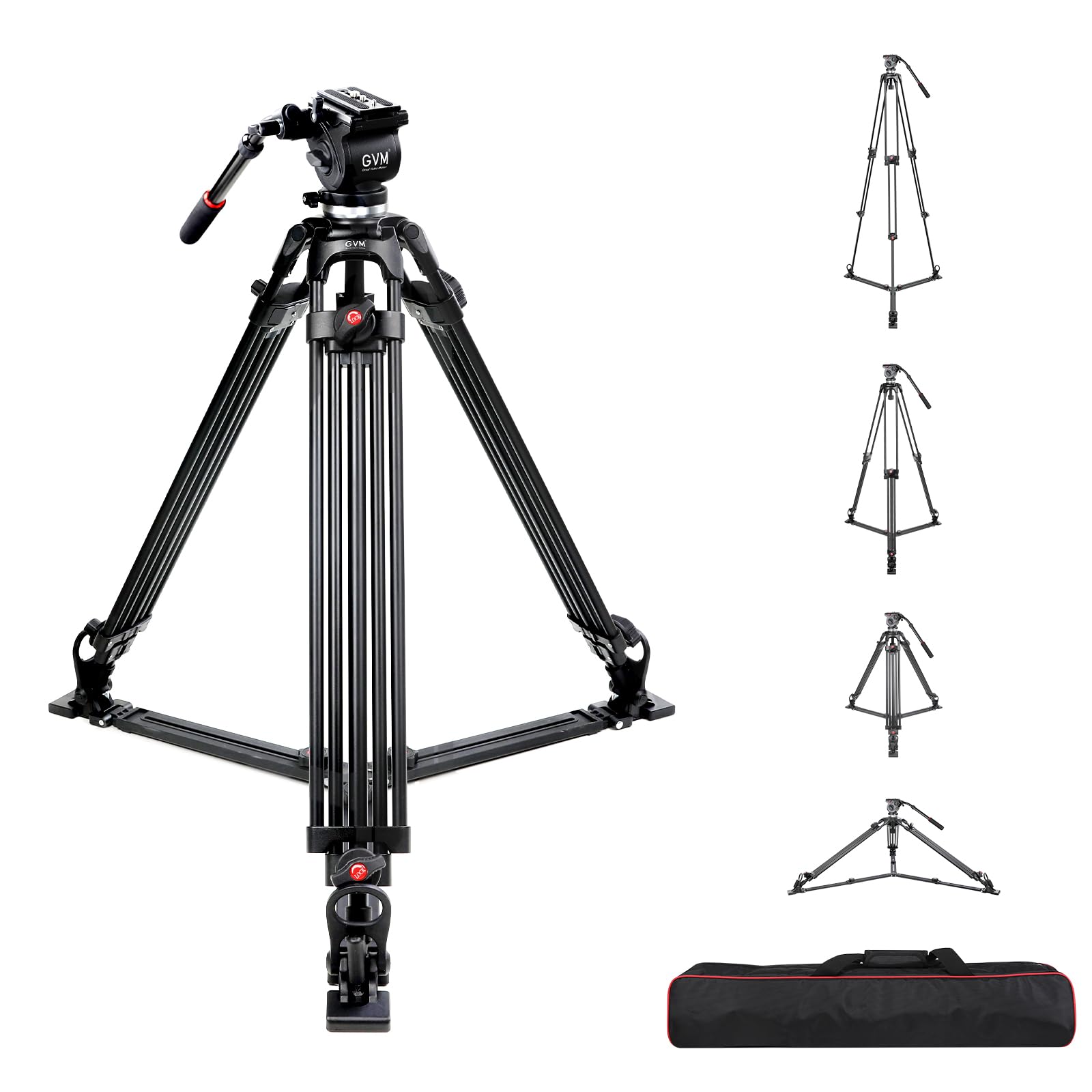Gvm Great Video Maker Gvm 67" Video Tripod With Adjustable Damping Fluid Head, Metal Heavy Duty Dual-Mode Qr Plate Compatible Flexible 360° Pan+90°/-75° Tilt, Max Load 22Lb/10Kg, For Dslr, Camcorders And Video Shooting