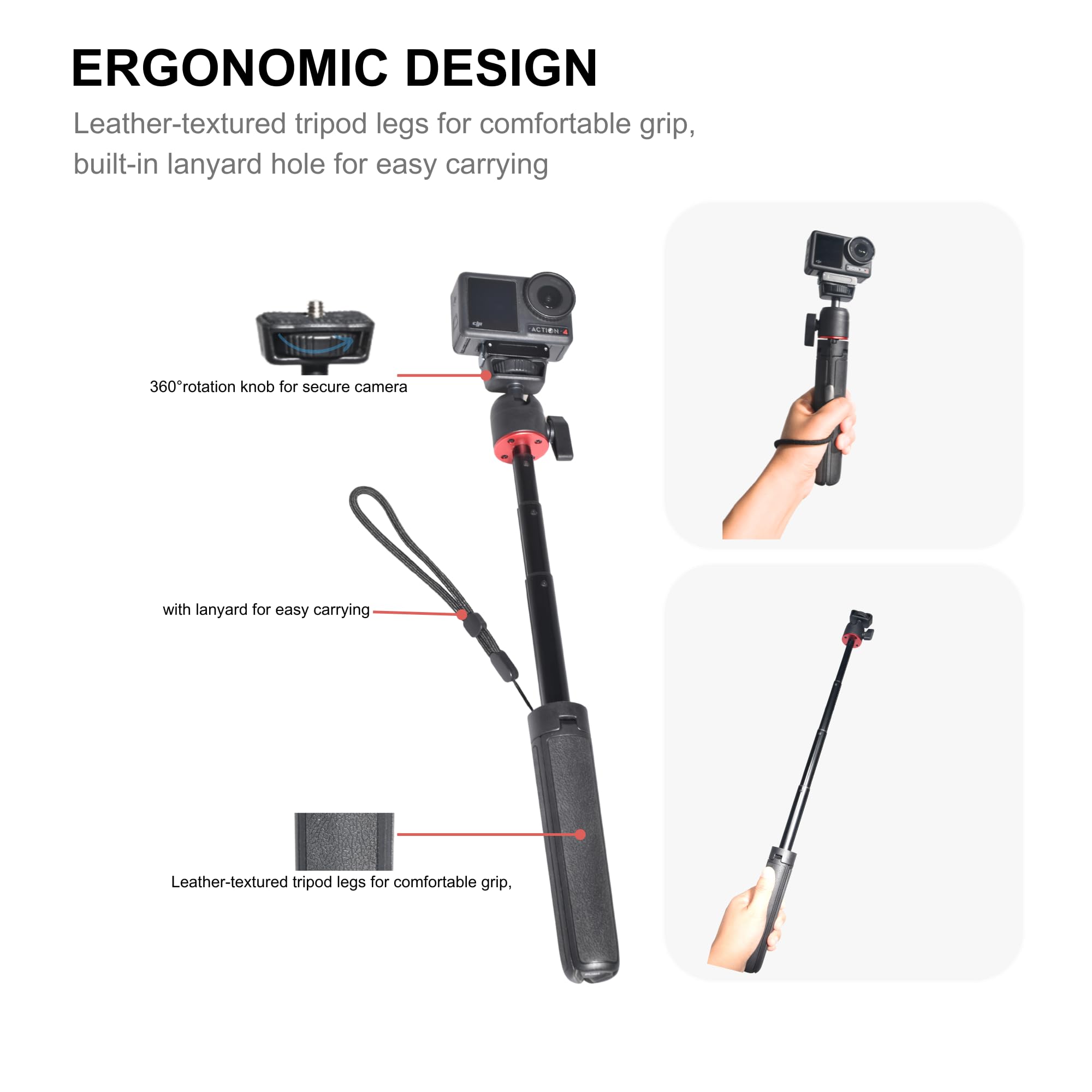 Fotoleey Mini Tripod For Dji Osmo Action 5 Pro/Action 4, 20-55Cm Extendable Holder With Ball Head Mount Compatible With Insta360, Go Pro, Vlogging Live Streaming Camera Stand