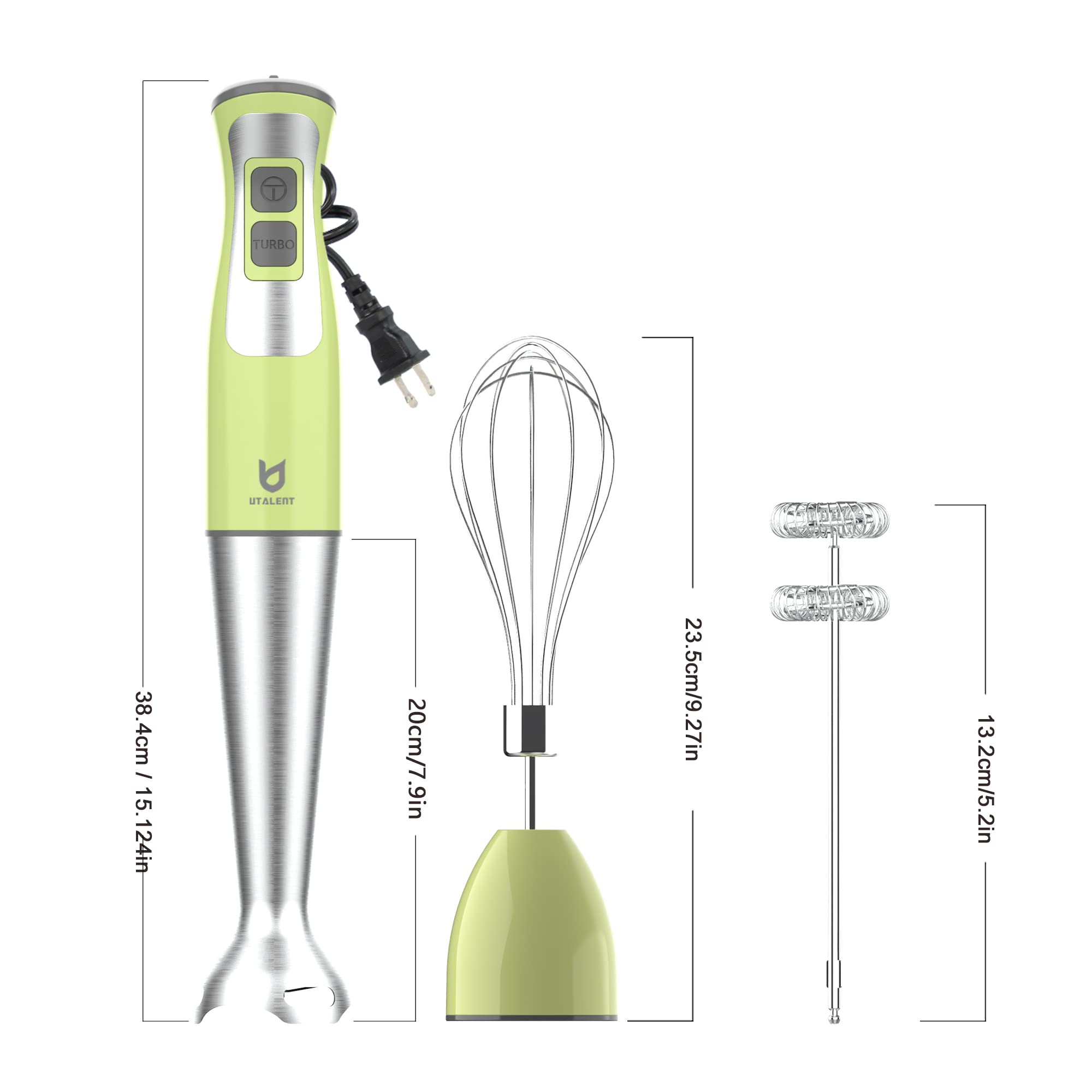 Utalent Immersion Hand Blender, 3-In-1 8-Speed Stick Blender With Milk Frother, Egg Whisk For Coffee Milk Foam, Puree Baby Food, Smoothies, Sauces And Soups Green