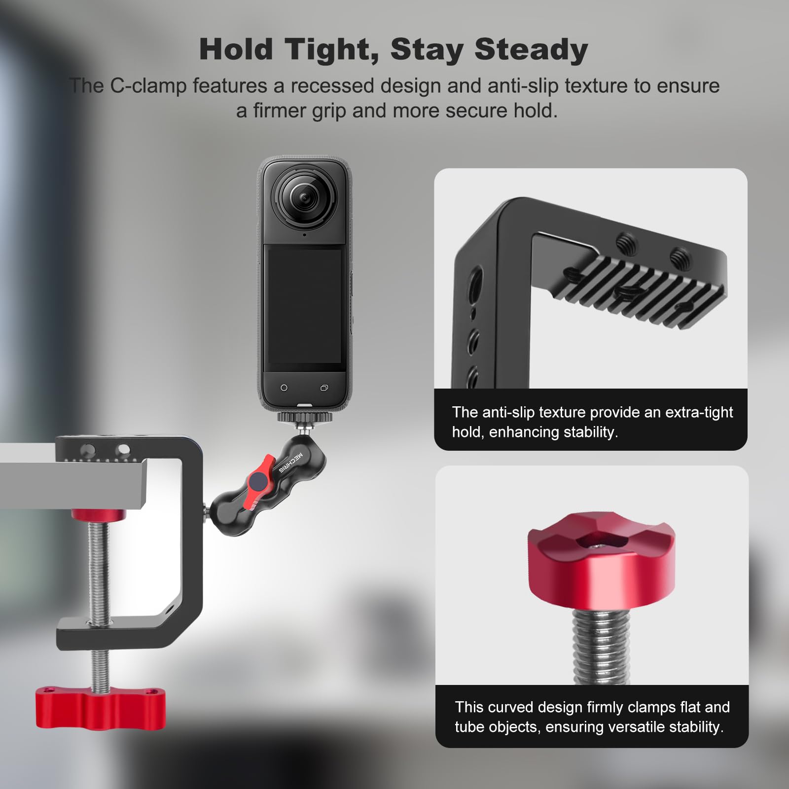 Mechrig C Clamp Desk Camera Mount, Aluminum Table C-Clamp With 1/4" 3/8" Thread, Desktop Dslr Mount For Photo Studio Video Camera, Light Stand, Desk, Rods, Shelves, Bike, Max Clamp 2.36" (6)