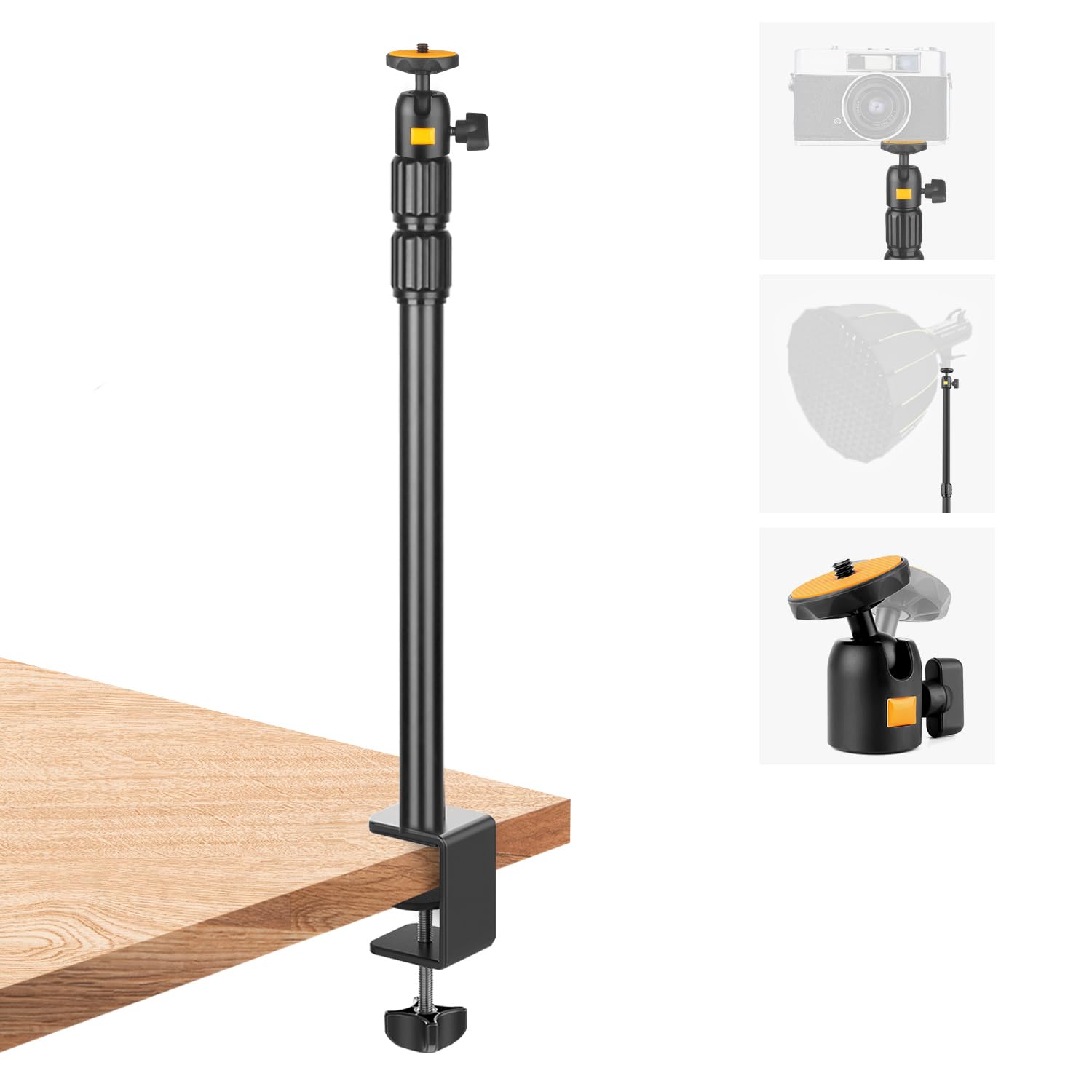 Jinsui Camera Desk Mount Webcam Stand With 360° Ball Head, Adjustable Table Light Stand 14"-33", Tabletop C Clamp For Dslr Camera, Ring Light, Live Streaming, Photo Video Studios