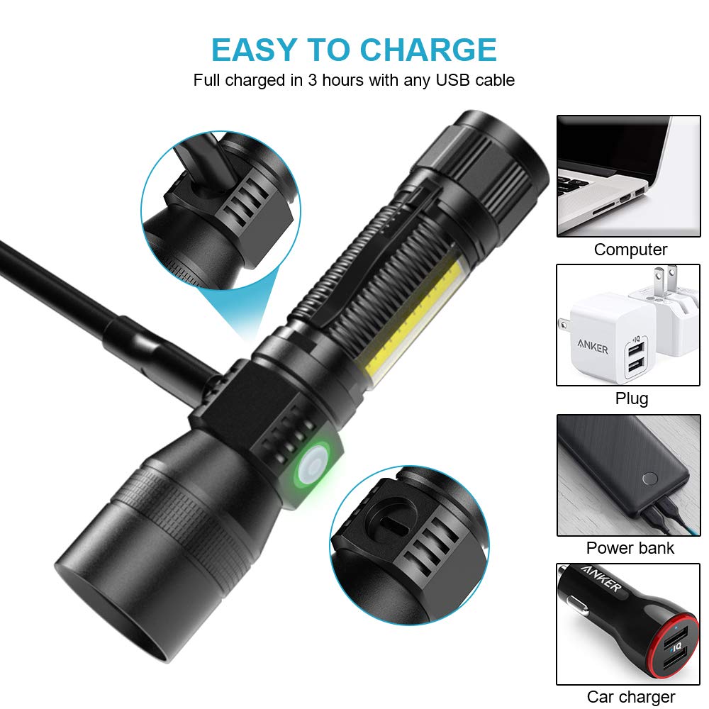 Spriak Uv Flashlight Black Light, 2-Pack Usb Rechargeable Blacklight Flashlight With Magnetic - 1000Lm, Side Work Light, 7 Modes, Zoomable, Waterproof – Led Torch For Mechanics Pet Urine Stains Detector