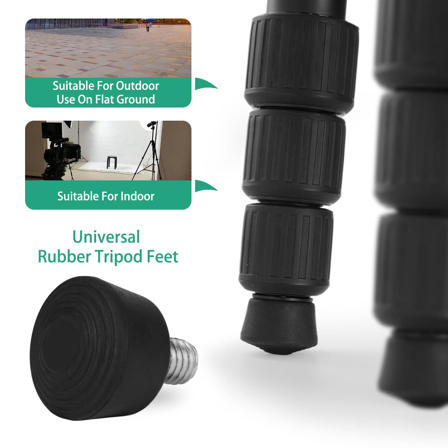 Rigych 6 Pcs Tripod Spike Feet - 3/8-16 Thread, Rubber & Stainless Steel Spike Feet, Universal Anti-Slip
