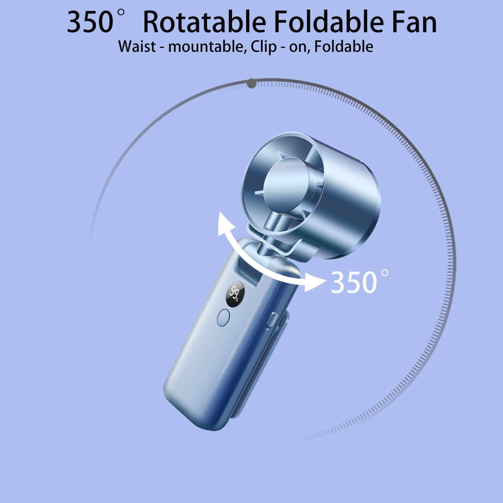 Portable Handheld Fan, High Speed Clip-On Turbo Fan Rechargeable Personal Fan With Led Display