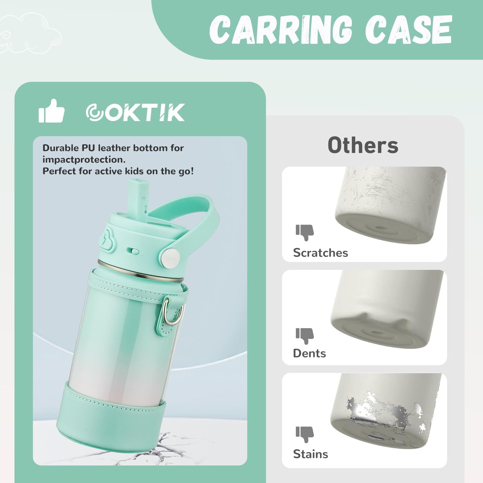 Coktik Kids Water Bottle With Straw, 14Oz Insulated Stainless Steel Tumbler, Leak-Proof Locking Lid