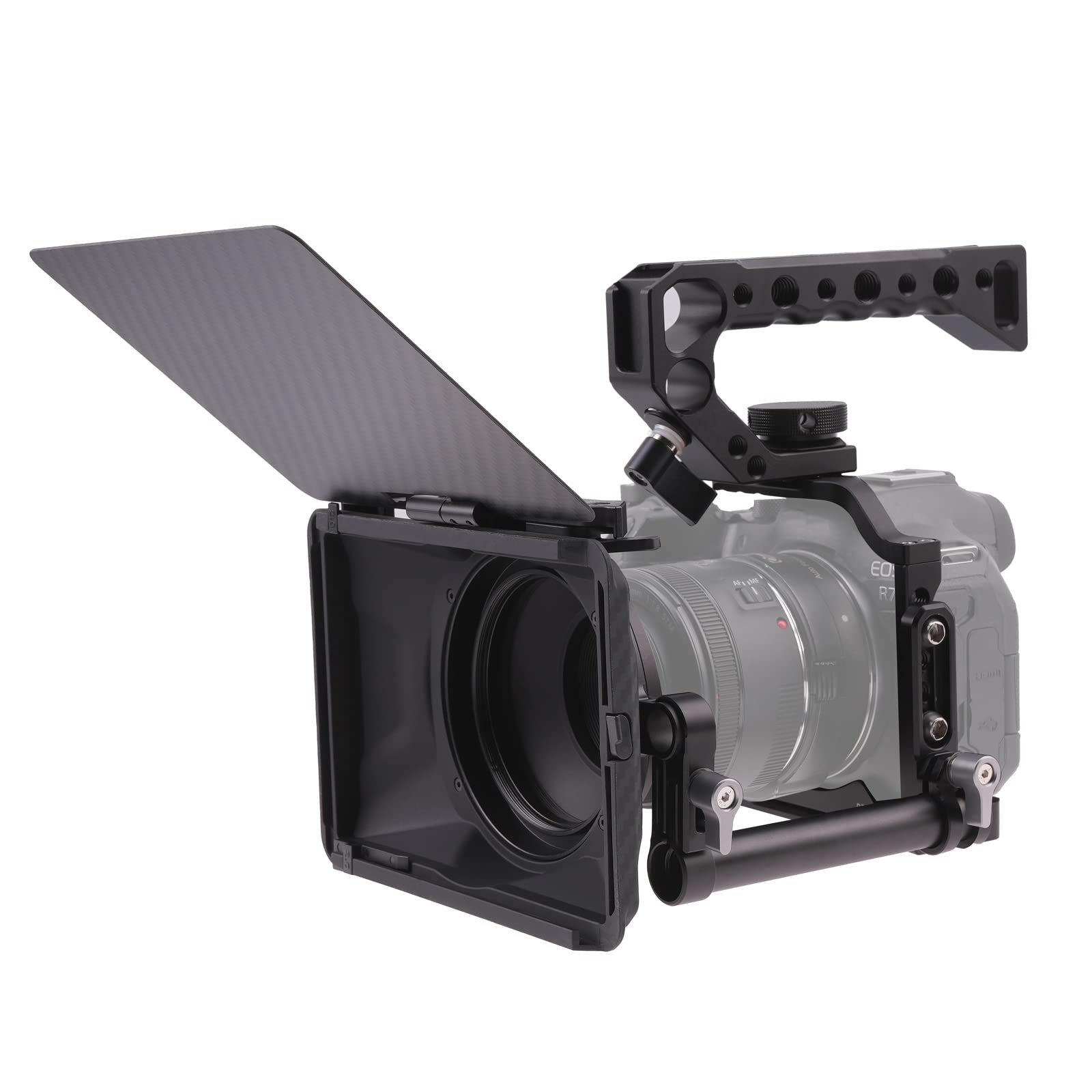 Focusfoto Camera Cage Video Filmmaking Stabilizer Rig Aluminium Alloy Extension Frame With Cold Shoe And 1/4" 3/8" Screw Mouting For Canon Eos R7 Mirrorless Camera