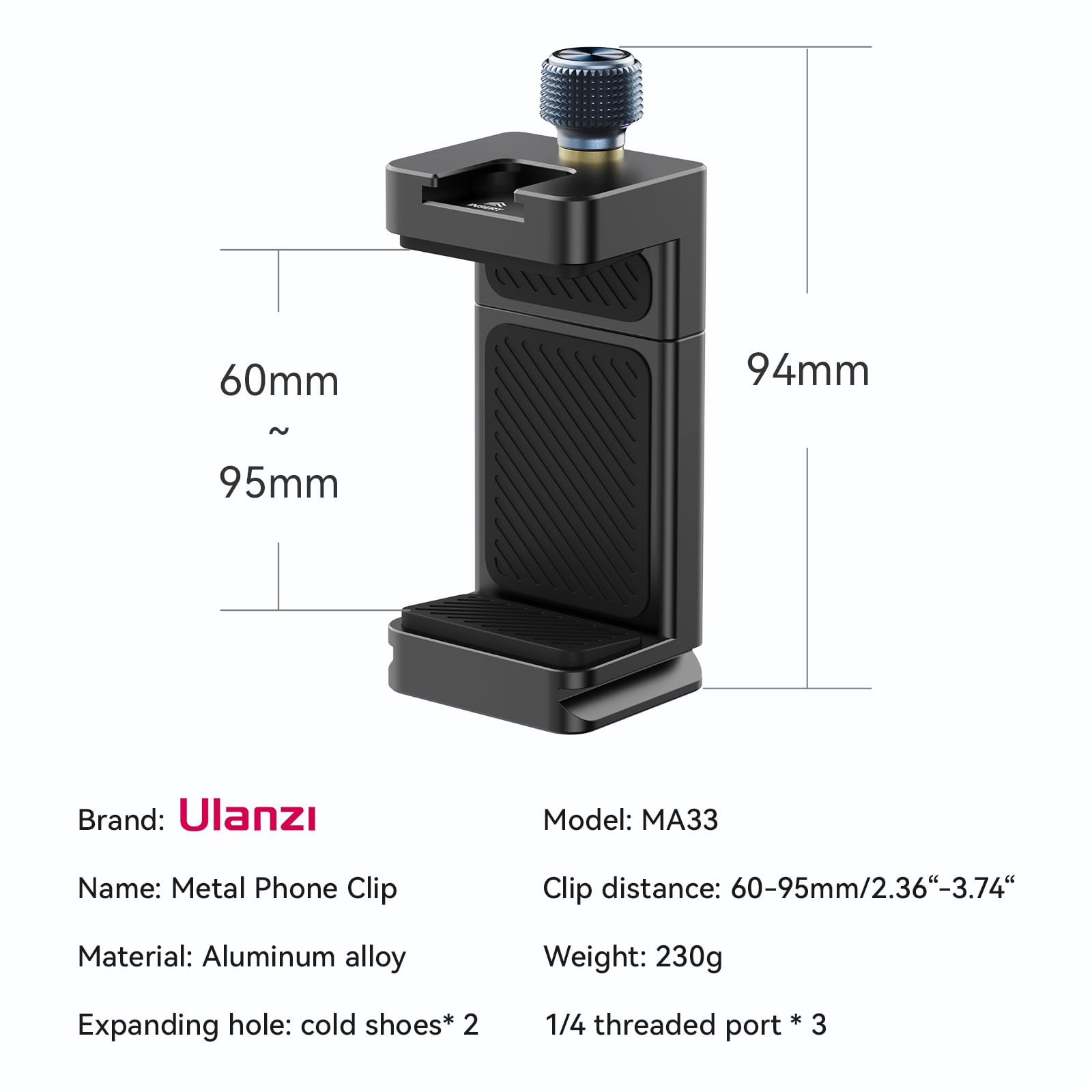 Ulanzi Ma33 Metal Phone Tripod Mount With Arca Port & 2 Cold Shoes, 360° Adjustable Smartphone Tripod Adapter Cell Phone Stand Holder Phone Clamp Suitable For Iphone 15 Pro/14/13/12/Samsung
