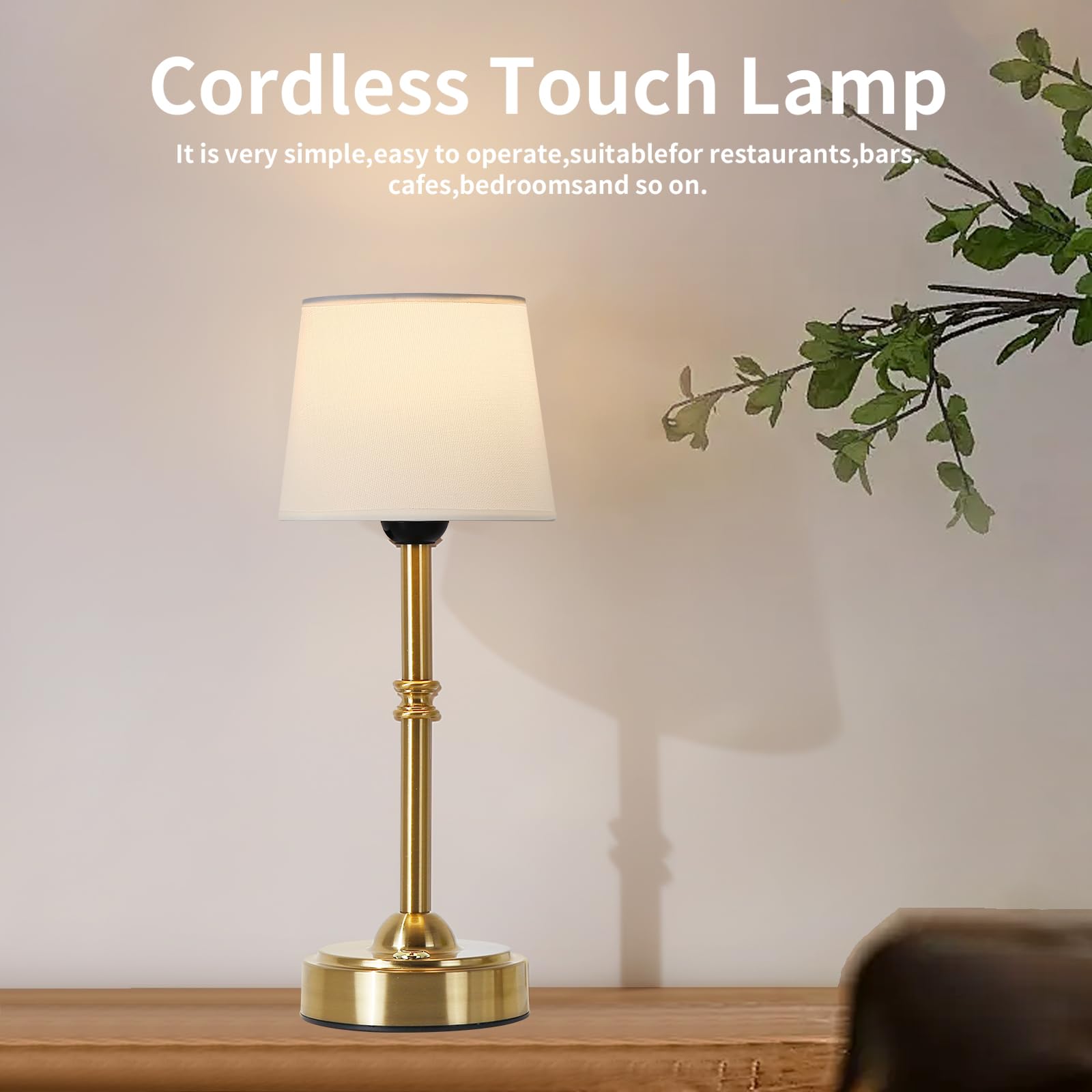 Pinrutar Portable Cordless Table Lamp, Usb Rechargeable 6000Mah Battery Operated Lamps With Flaxen Fabric Shade, 3000K Led Touch Dimmable Bedside Lamp, Small Night Light, Gold Brass