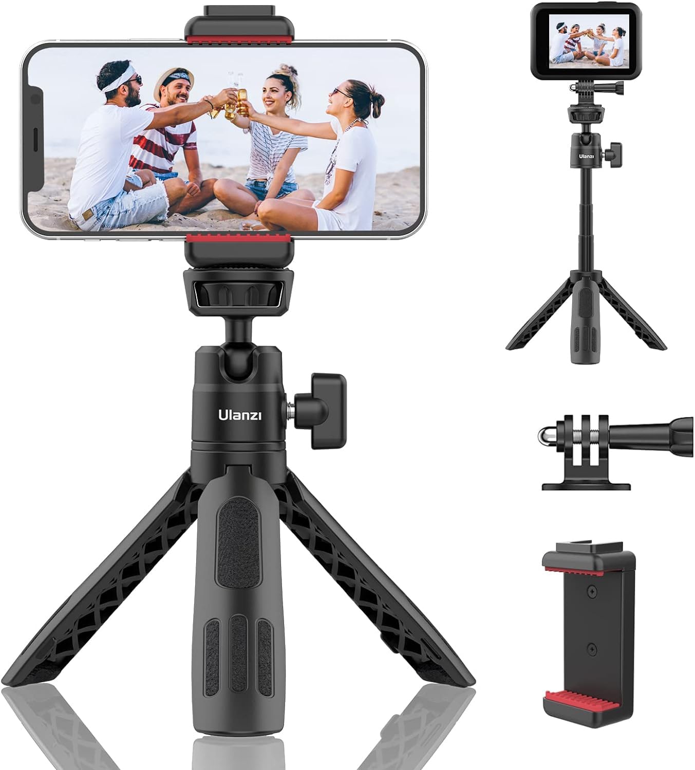 Ulanzi M12 Extendable Selfie Stick For Action Camera, Portable Vlog Cell Phone Tripod Stand With Phone Mount Action Camera Adapter, Mini Hand Grip Compatible With Hero 13/12/11/10/9/8/7/6/5 Smartphone