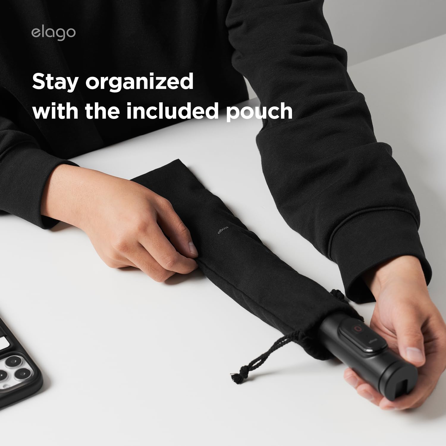 Elago 60" Phone Tripod & Selfie Stick Pro Compatible With Iphone And Galaxy, Remote Controller Included, Portable, Lightweight, Extendable [Pouch, Bluetooth Remote] [Black]