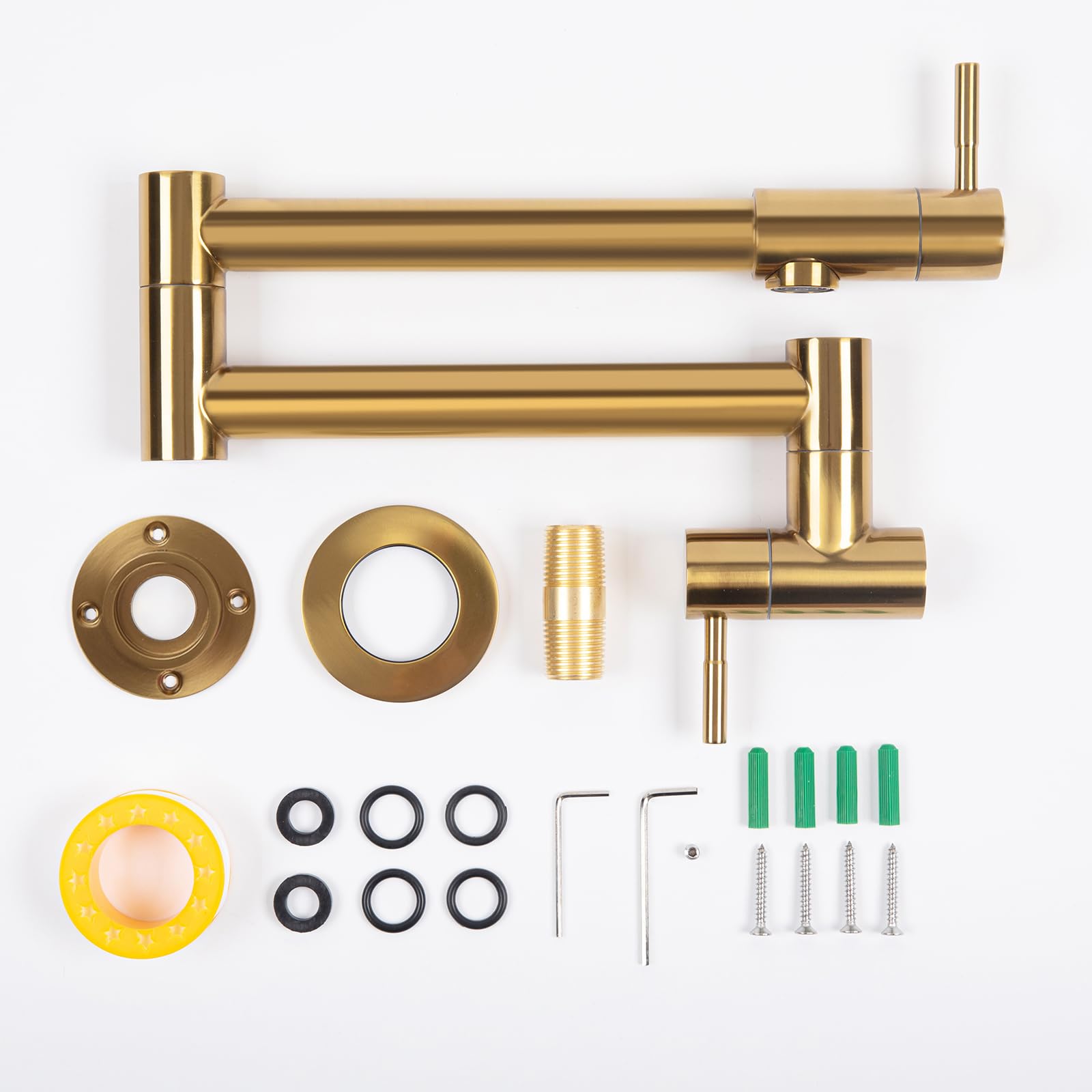 Heaorld Pot Filler Faucet Brushed Gold, Wall Mount Kitchen Faucet Over Stove 304 Stainless Steel, Commercial Folding Stove Faucet With Double Joint Swing Arms