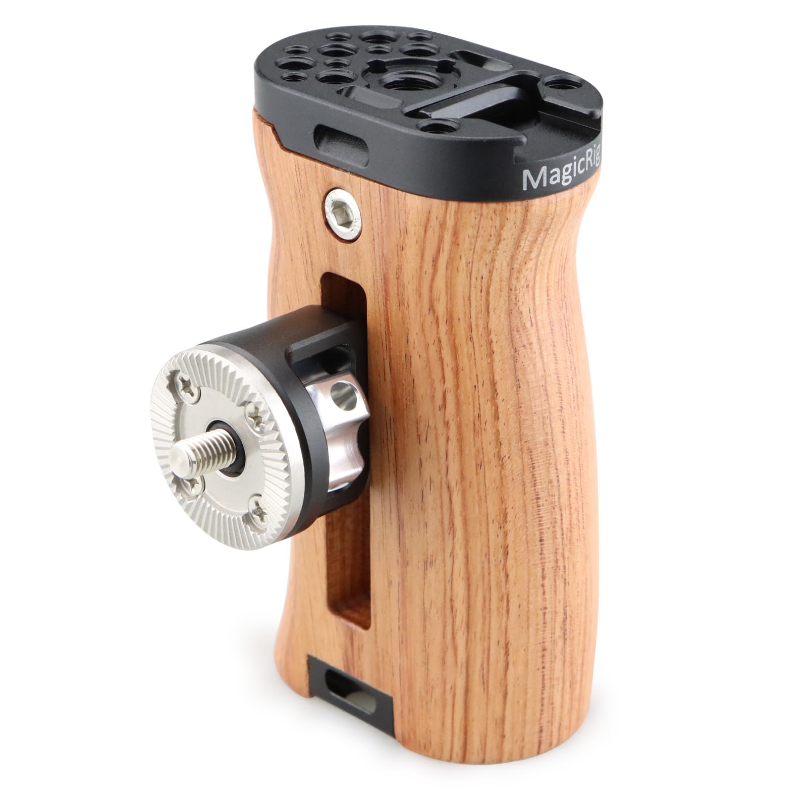 Magicrig Rosette Side Handle Wooden Handgrip For Dslr Camera Cage,For Shoulder Support Rig, With M6 Rosette Mount, Cold Shoe,Up And Down Adjustable, Right/Left Hand