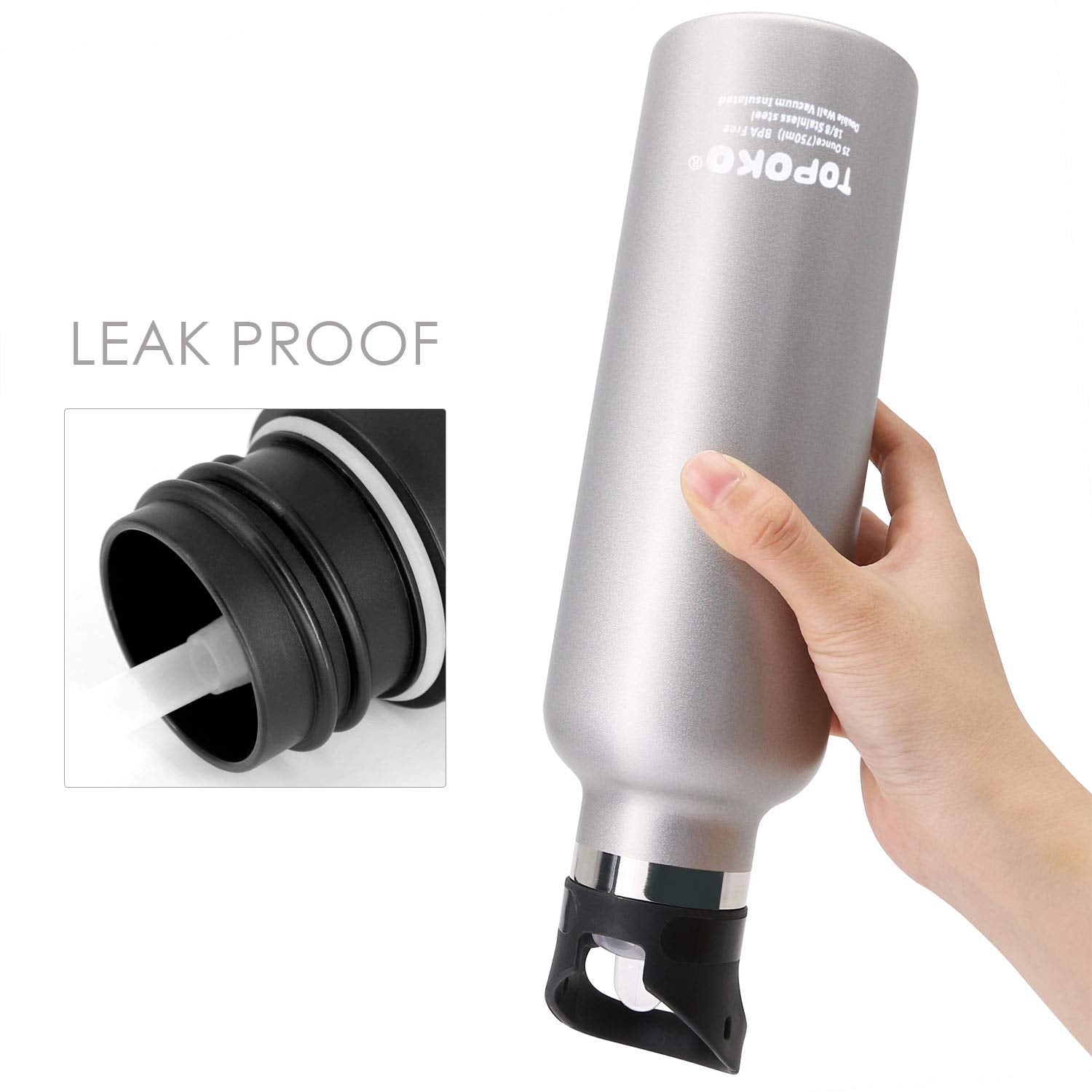Topoko 25 Oz Double Wall Stainless Steel Water Bottle, Straw Lid With Handle, Vacuum Insulated