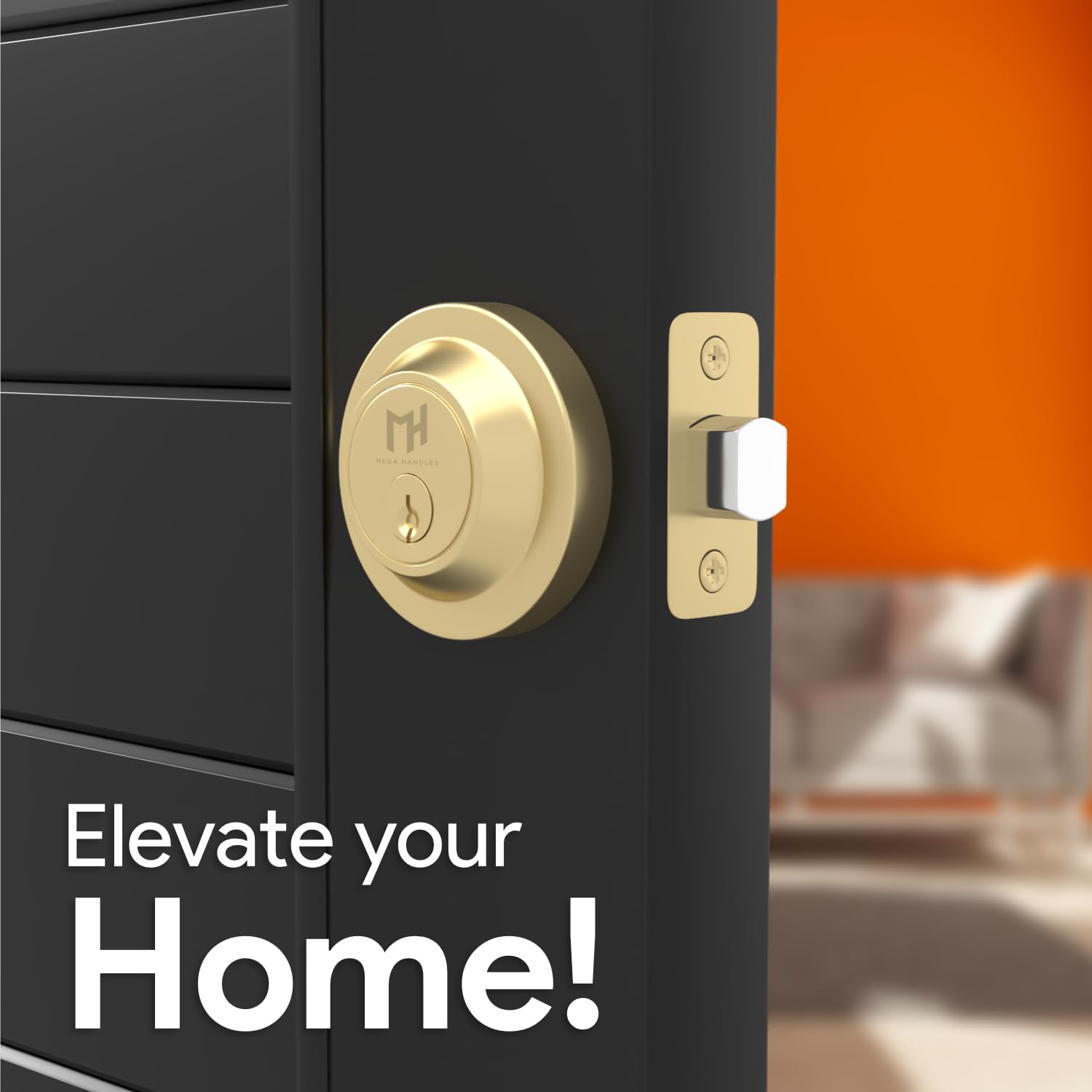 Mega Handles - Buena Deadbolt I Entry Deadbolt Lock - Heavy Duty Round Locking Deadbolt For Left Or Right-Handed Doors - Interior/Exterior - Satin Brass