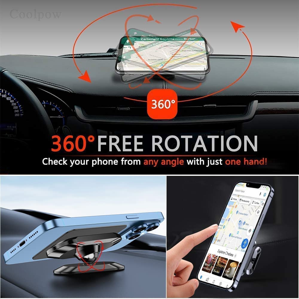Romuto 【2-Pack】 Magnetic Phone Holder For Car, [ Super Strong Magnet][ With 4 Metal Plate ] Iphone Magnetic Carmount For Cell Phone, [ 360° Rotation ] Universal Dashboard Adhesive Car Magnetic Phone Mount