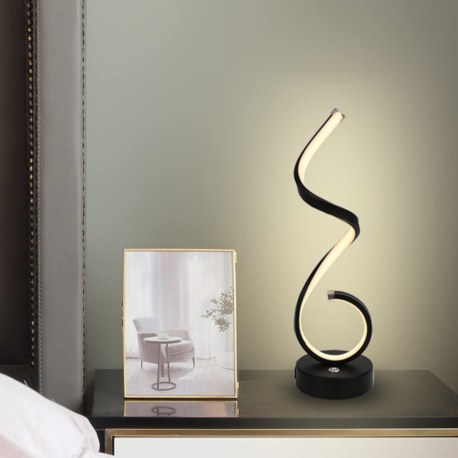 Eidearay Modern Spiral Led Table Lamp, 22W Dimmable Touch Control Desk Lamp Reading Light With 1 Usb Charging Ports, 3 Colors Bedside Nightstand Lamp For Bedroom, Living Room, Office - (Black)
