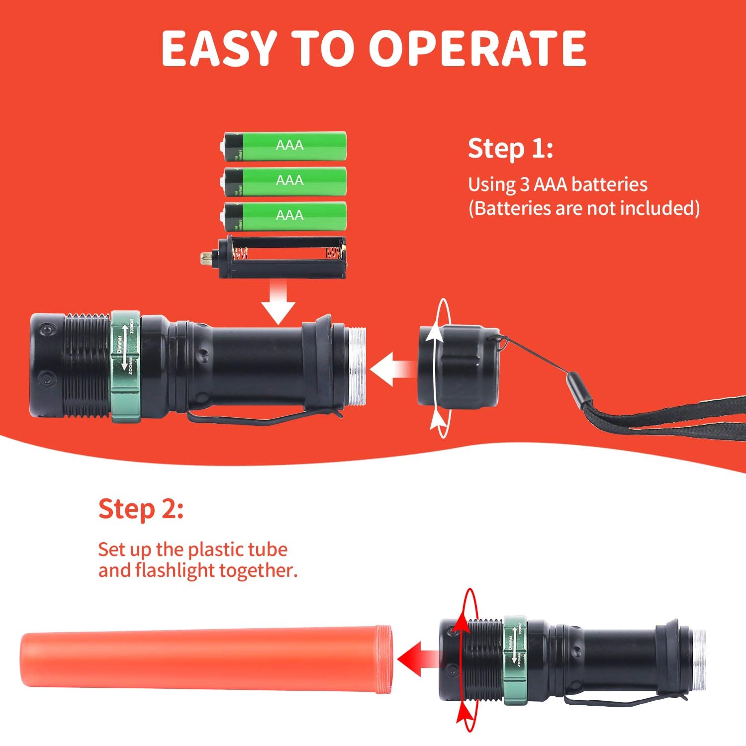 E-Riding 4 Pack 11 Inch Safety Traffic Control Wand Led Flashlight With Cones, Red Led Parking Wand With Wrist Strap And Side Clip For Traffic Directing