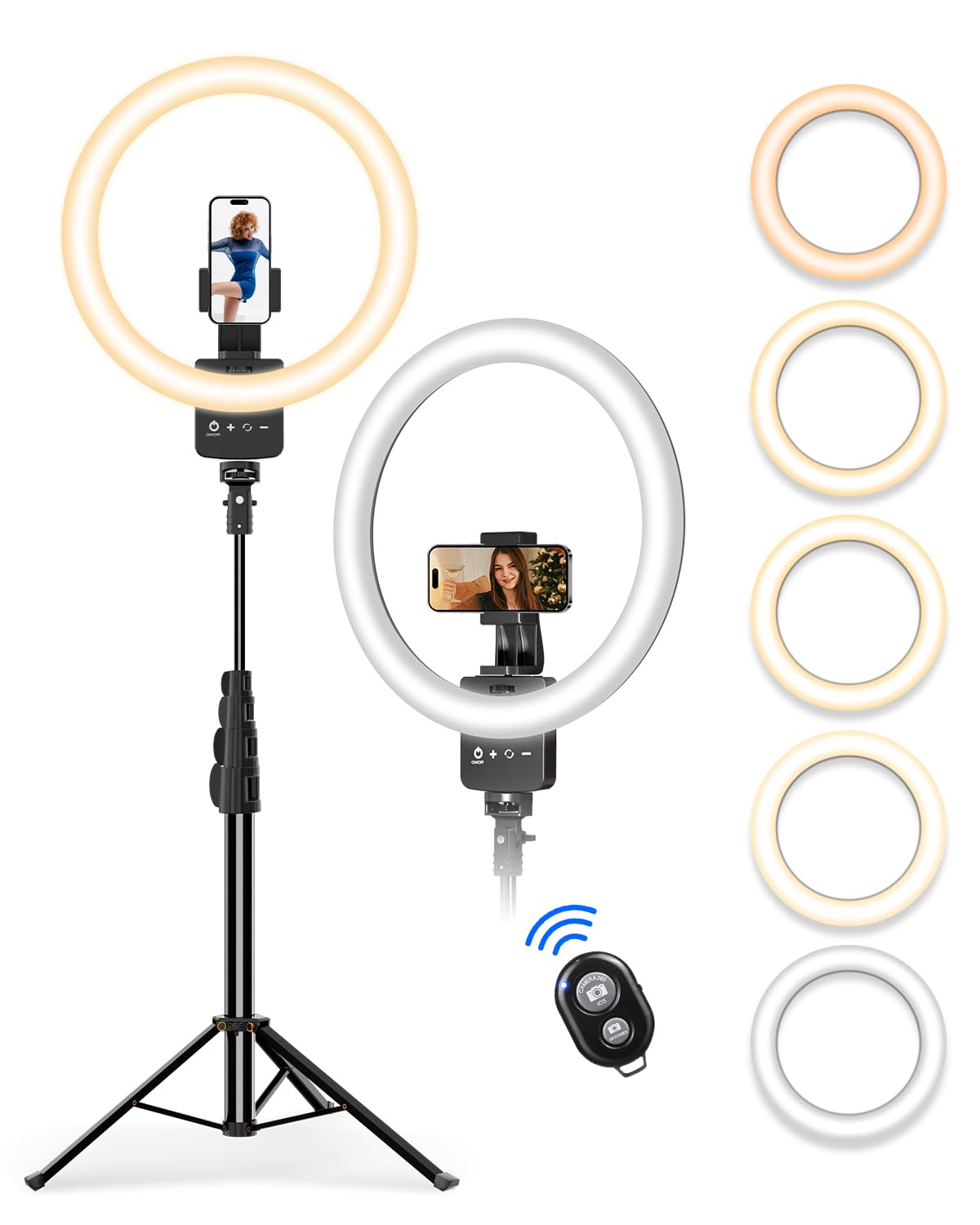 Novteke 12'' Ring Light With 62'' Extendable Tripod Stand, Selfie Ring Light With Stand And 2 Phone Holder For Live Stream/Makeup/Youtube/Tiktok, Compatible With All Phones, Ipads And Cameras (12Inch)