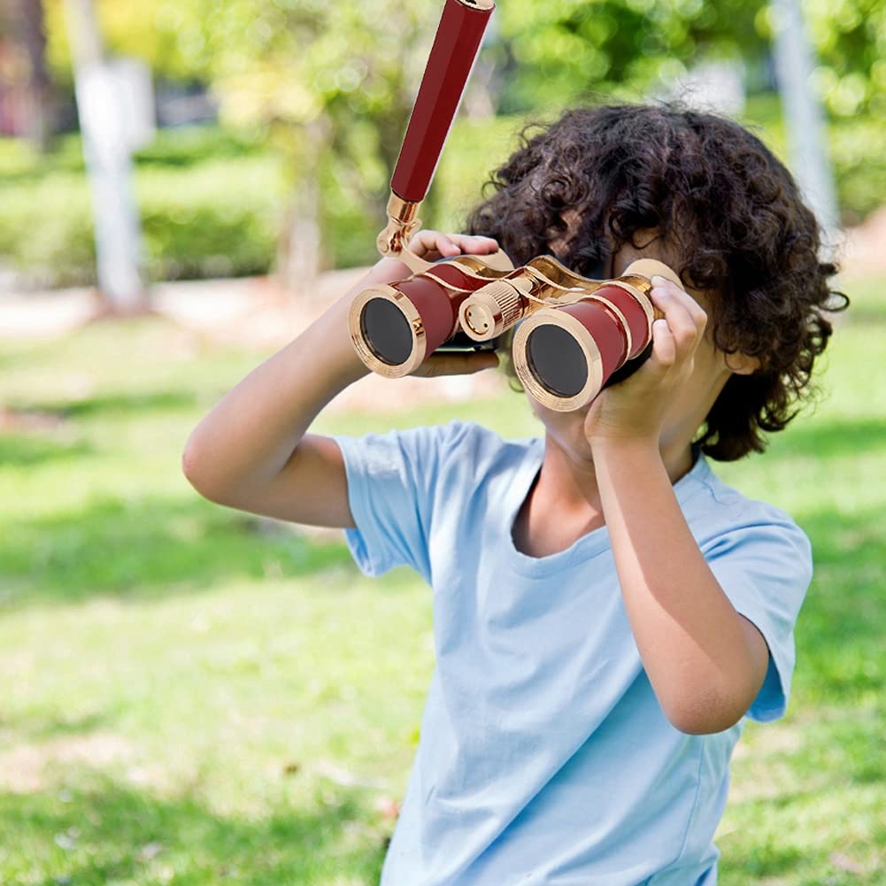 Gowenic Opera Glasses Binoculars, 3X25 Theater Glasses Telescope With Foldable Handle, Mini Binocular Compact Lightweight For Concert Theater Opera Travel Sightseeing (Red)