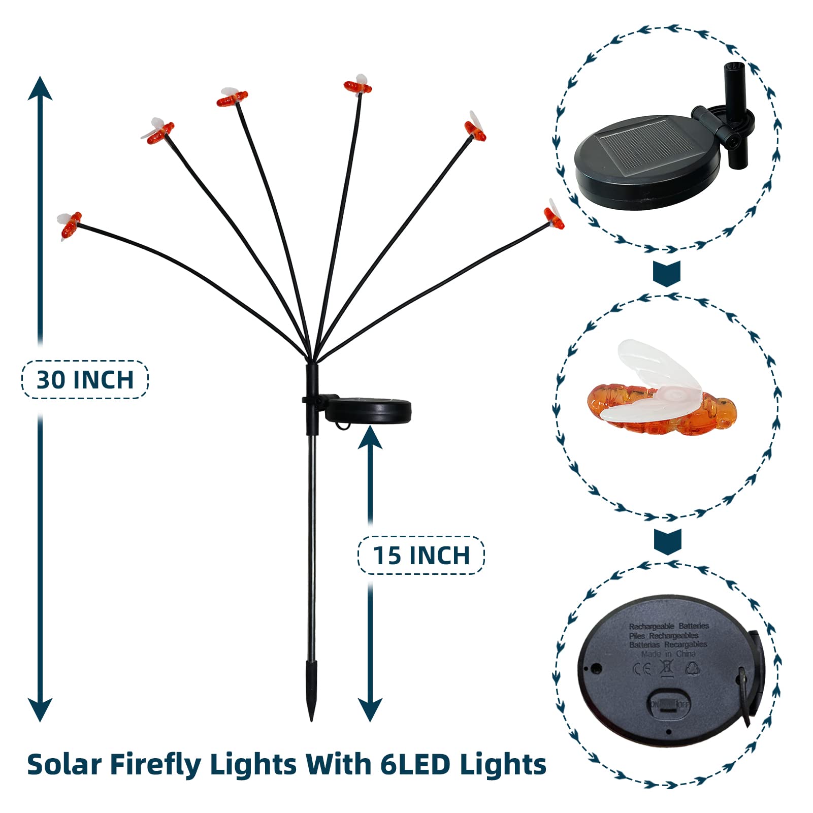 Aotiyl Solar Garden Lights Outdoor Decorative - 4Pack Starburst Swaying Solar Lights Outdoor Waterproof, Solar Powered Firefly Lights, Solar Bee Lights, Warm White