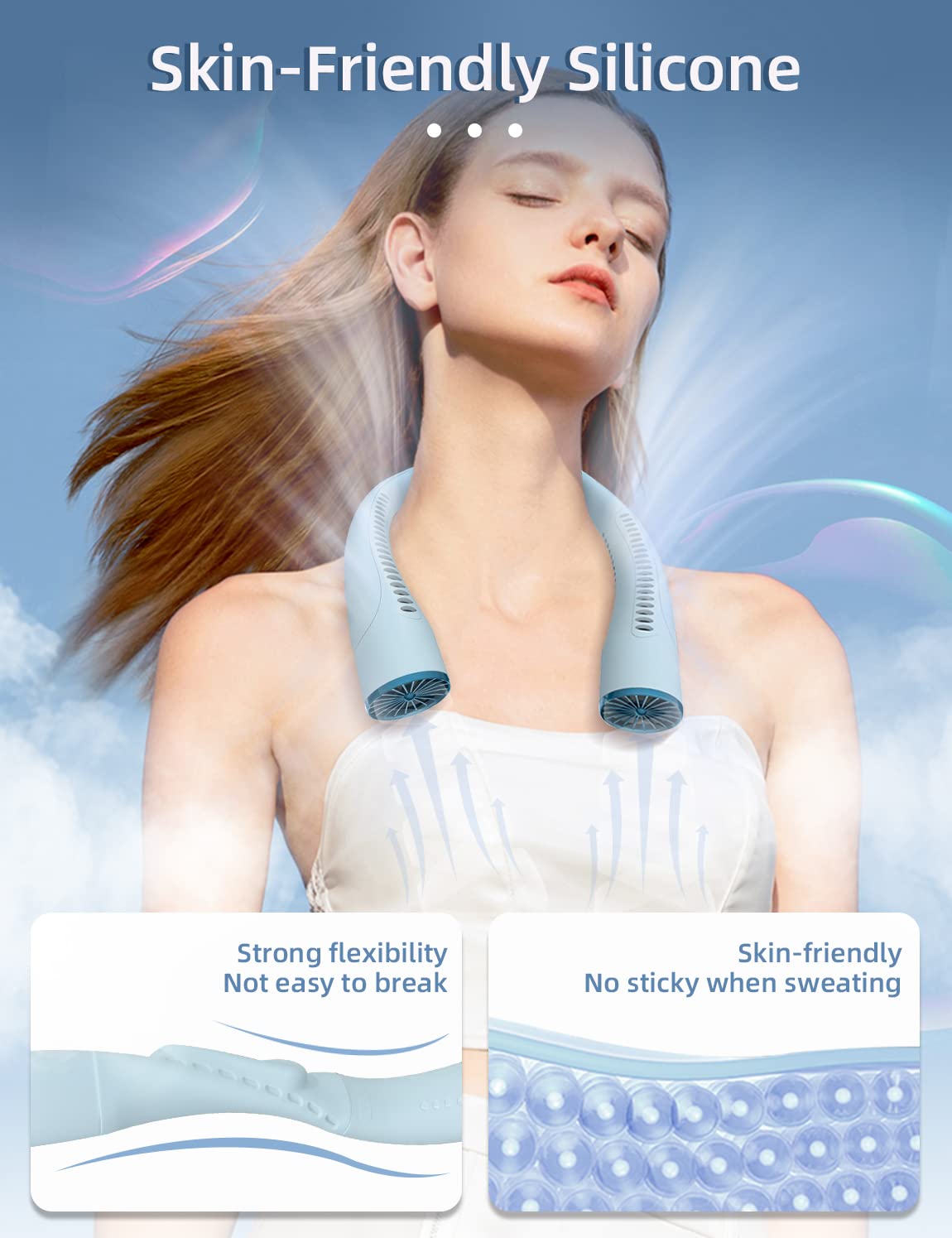 Neck Fan Nf4, Portable Neck Fan Air Conditioner With 9600Mah Battery, Usb Rechargeable, 5 Speed