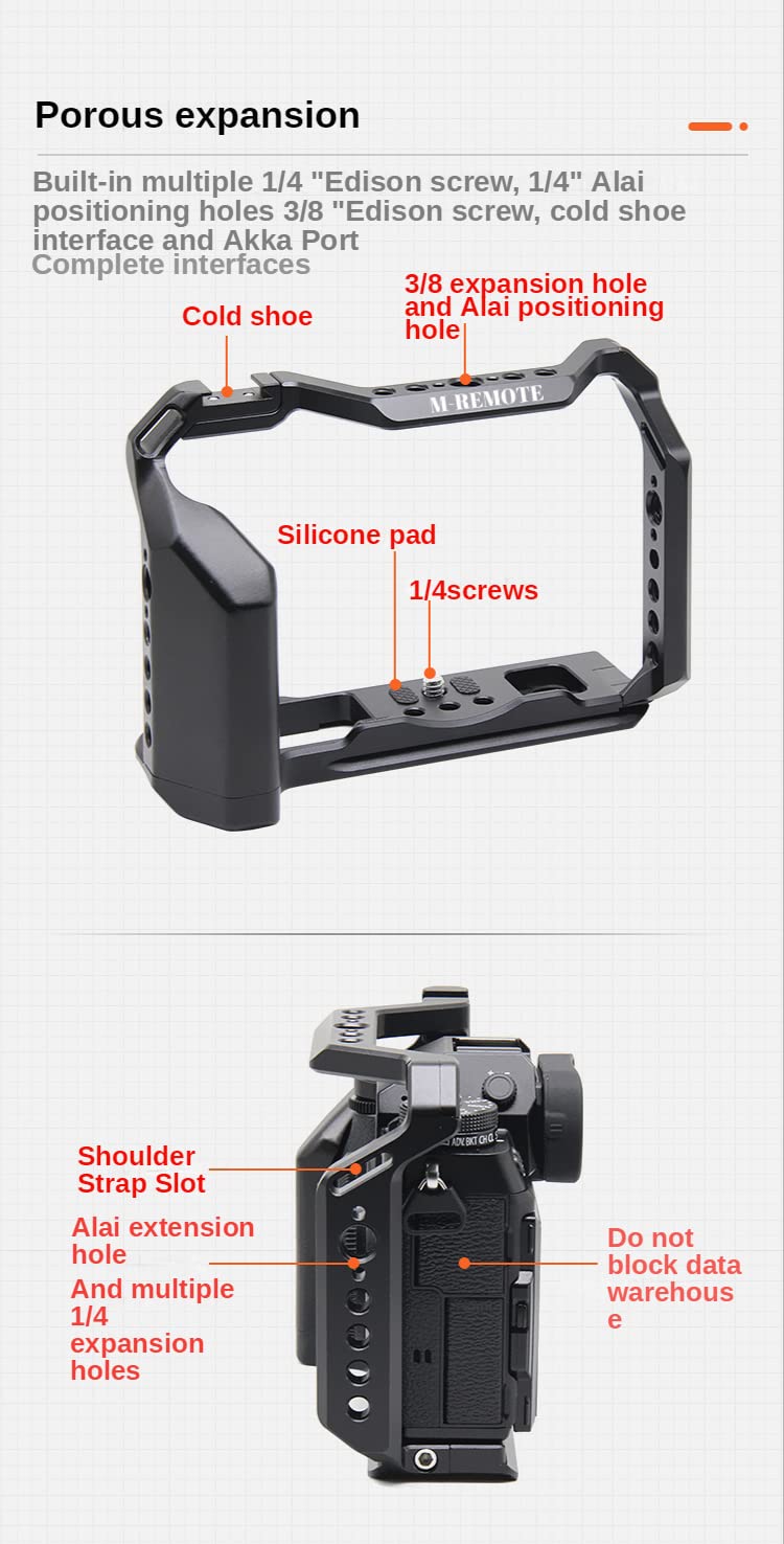 M-Remote Aluminum Alloy Video Camera Cage For Fujifilm Xt5 W Cold Shoe Mount 1/4&3/8 Inch Screw Holes Full Dslr Camera Cage Rig (Xt5-Cage)