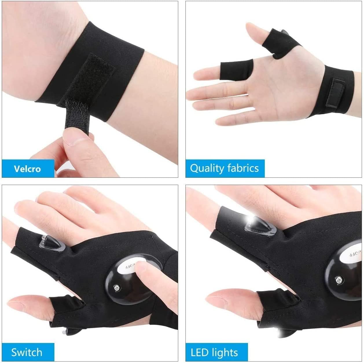 Imagilivspas 2 Led Flashlight Gloves Outdoor,Work Gloves With Light For Darkness Places, Fishing, Camping And Hiking & Tools  For Handymen Women Boyfriend Husband Diy Repairing Tools