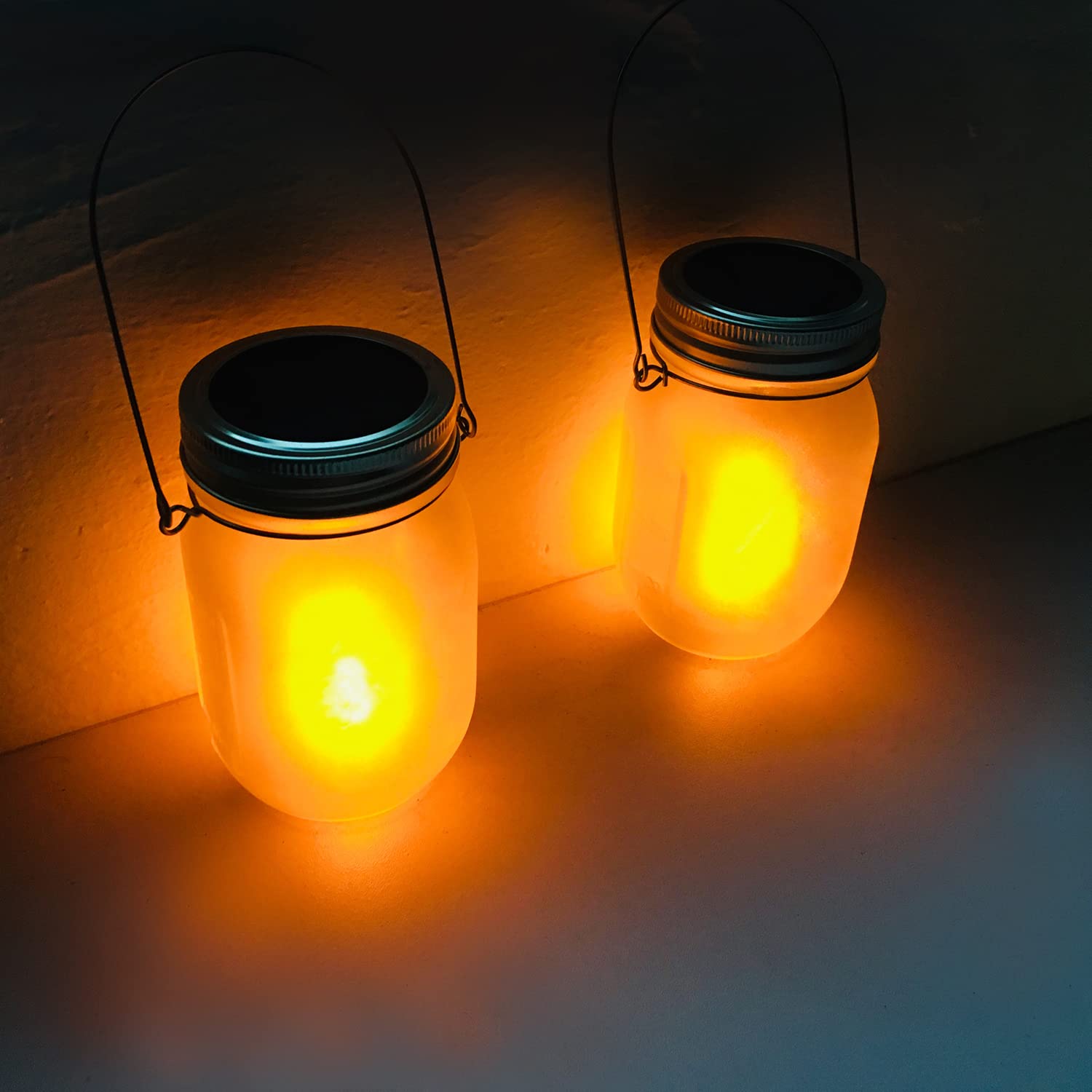 Aubasic Solar Flicker Torch Lights, 6 Pack Waterproof Dancing Flicker Lanterns Lights Build-In Glass Mason Jar, Outdoor Patio Yard Desktop Party Halloween Xmas Decor Solar Lanterns
