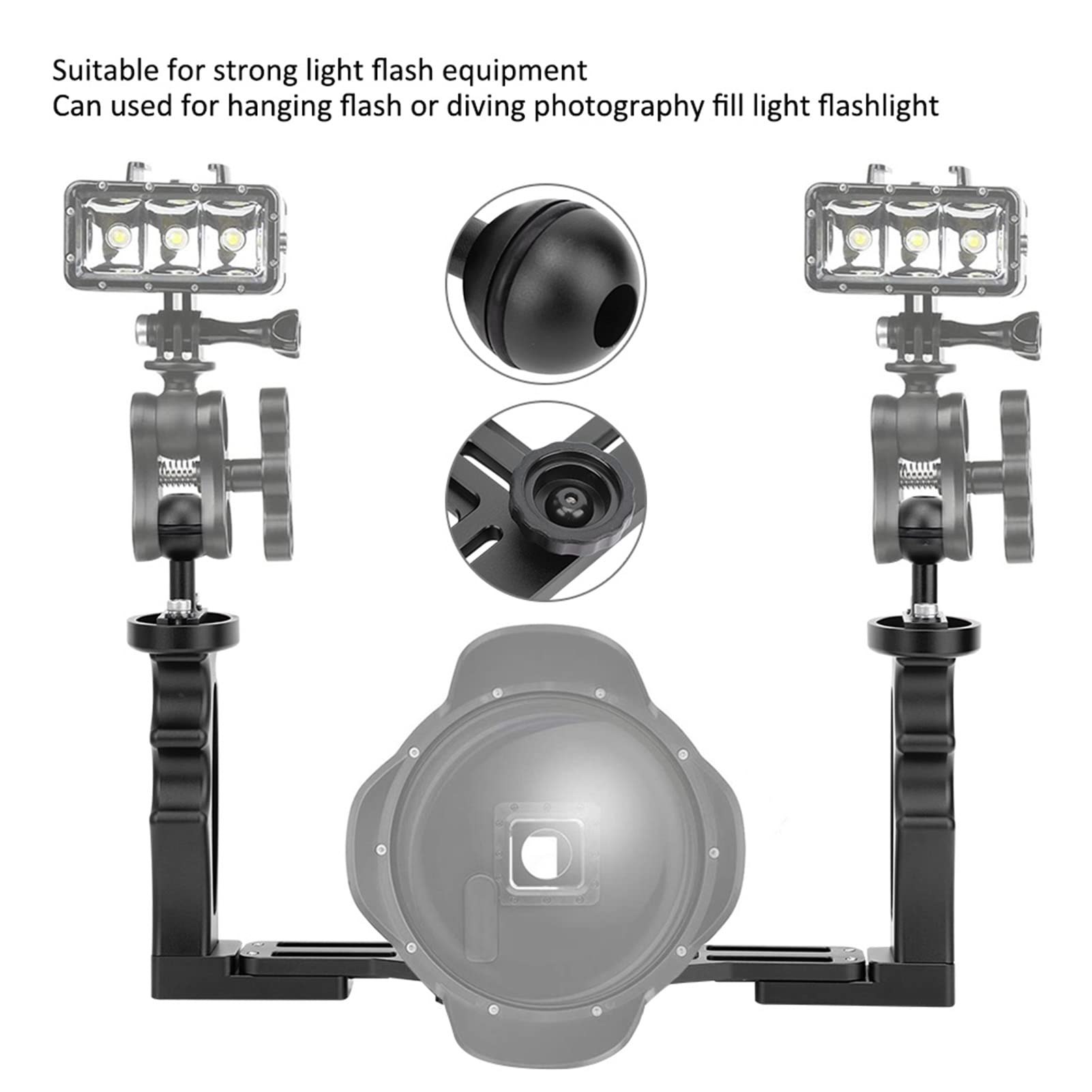 Vomeko Underwater Camera Handle Tray Bracket,Dual Handheld Hand Grip Video Stabilizer,Underwater Sports Camera Holder Stabilizer,Handheld Hand Grip Diving Flashlight Bracket