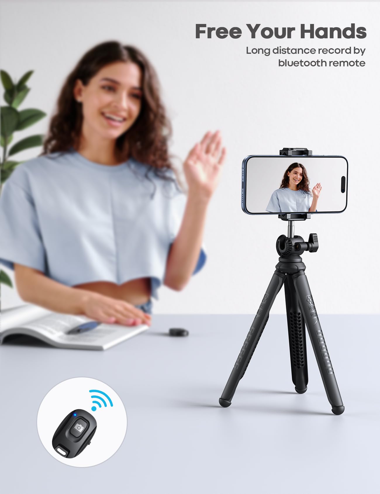 Lamicall Tripod For Iphone - 3 In 1 Flexible Phone Tripod With Wireless Remote - Iphone Tripod Stand For Video Recording Vlogging Selfie Compatible With Iphone Samsung Go Pro, Digital Camera