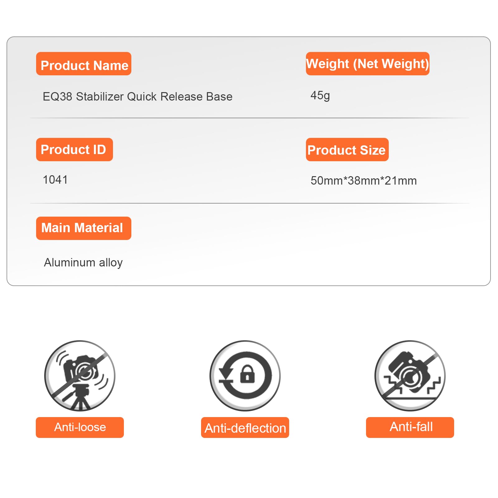Fly Equation Eq38 Stabilizer Quick Release Base, Compatible For Dji Rs Series Dji Rs2,Rsc2,Rs3, Rs3Pro, Rs4, And Rs4Pro(Qr Base Only And Supports Eq38 Camera Plate Only)