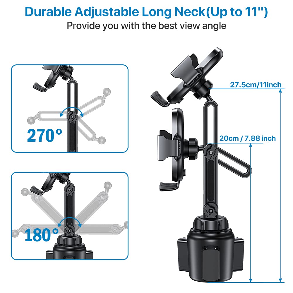 Miracase [ Version Cup Phone Holder For Car, Universal Adjustable Long Neck Car Phone Mount Cradle Friendly Compatible With Iphone Samsung Google And All 4.0-7.0 Inches Smartphones