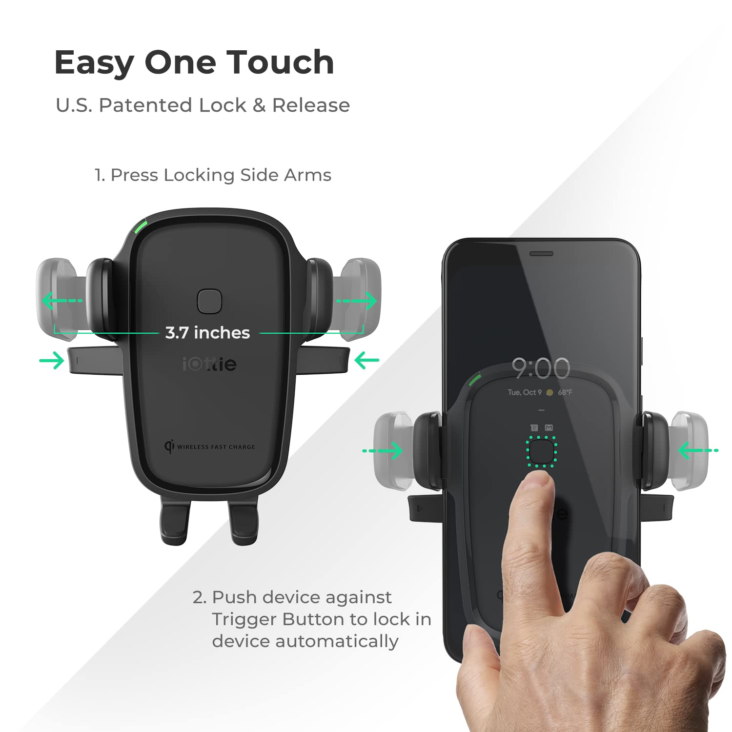 Iottie Car Charger Easy One Touch Wireless 2 Qi Charging Dashboard Phone Mount For Iphone, Samsung Galaxy, Huawei, Lg, Smartphones