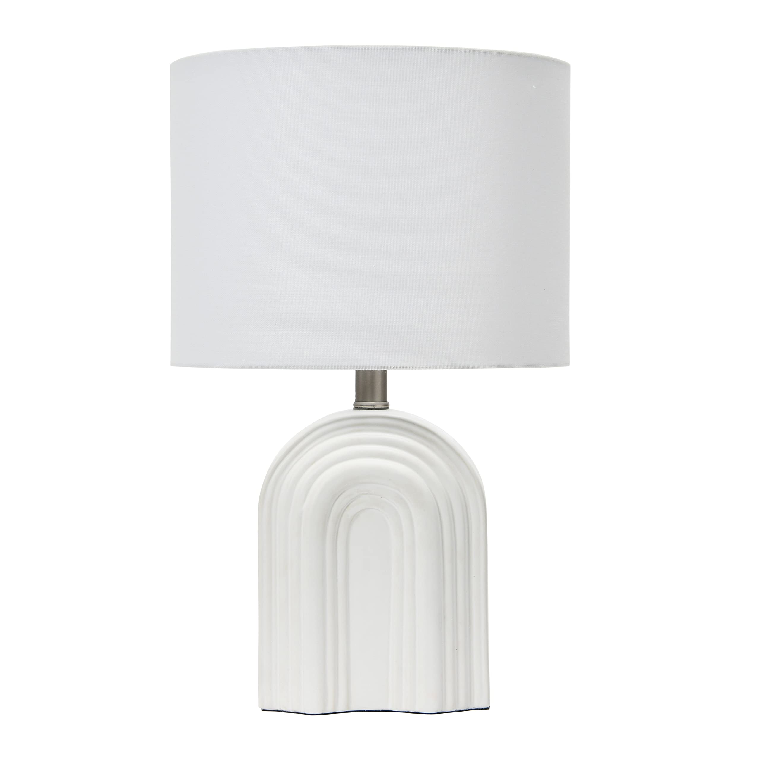 Creative Co-Op Carved Arch Stoare Table Lamp With Linen Drum Shade, White
