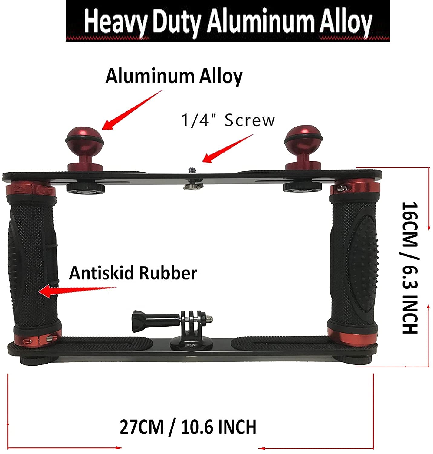 Auxphome Aluminium Alloy Underwater Handheld Support Stabilizer Holder Video Light Dive Light Stand Tray With Two 1'' Ball Handle For Action Camera And Any Other Camera With 1/4 Inch Screw Hole