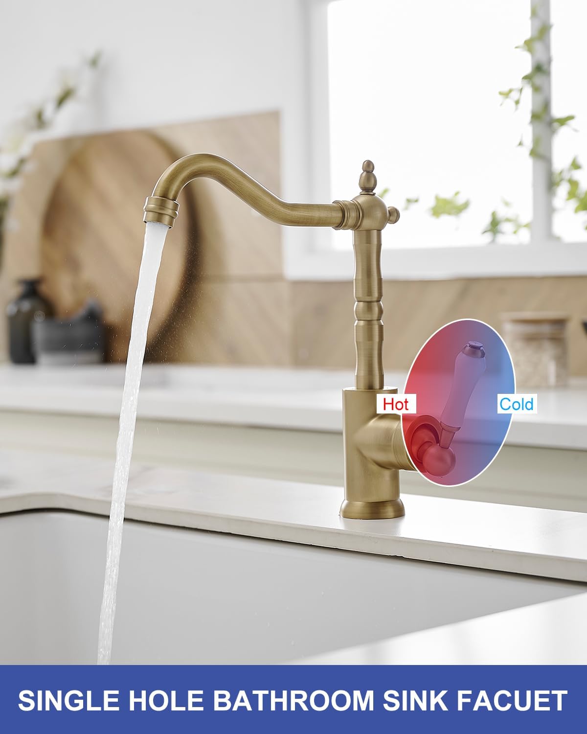 Greenspring Antique Brass Kitchen Sink Faucet Single Handle Kitchen Faucet 360 Degree Swivel Mixer Tap Wet Bar Sink Faucet Farmhouse Single Hole Uitility Laundry Faucet With Supply Line