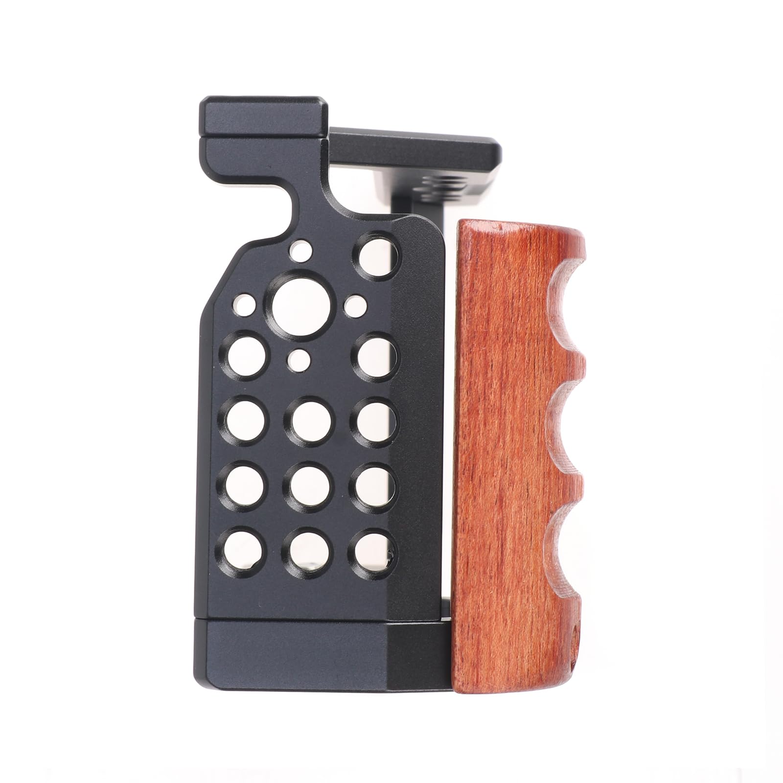 Focusfoto Aluminium Camera Cage With Wooden Side Handle Grip For Sony Alpha Zv-E10 Camera, Extension Full Frame Video Stabilizer With Cold Shoe 1/4"-20 3/8"-16 Locating Hole For Arri Grip, Mic, Led