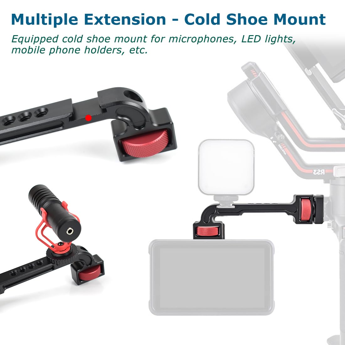 Koqinviz Gimbal Monitor Mount Phone Mount Cold Shoe Mount With 1/4-Inch Threaded Holes For Dji Ronin Rs 2 / Rsc 2/ Sc/S Zhiyun Weebill S Crane 3S Stabilizers Accessories