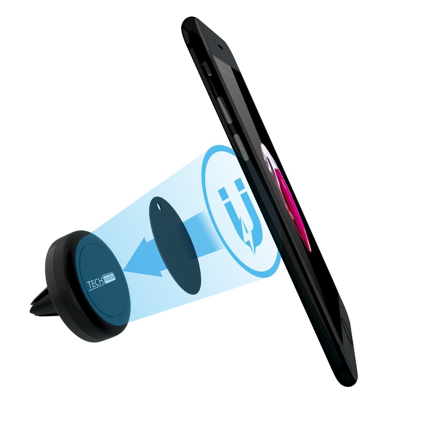 Techmatte Car Mount, Maggrip Air Vent Magnetic Universal Car Mount Holder For Smartphones Including Iphone 7, 6, 6S, Galaxy S7, S7 Edge Black, Portable Electronic Device Mount
