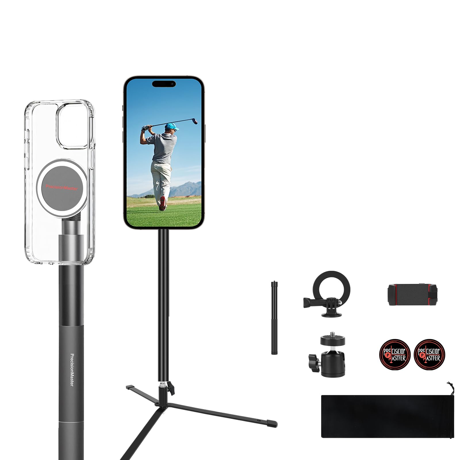 Precisionmaster Tripod Golf Swing Recording - Heavy Duty Aluminum Base With Magsafe Compatible, 52" Adjustable Golf Training Aid- Compatible With Phones