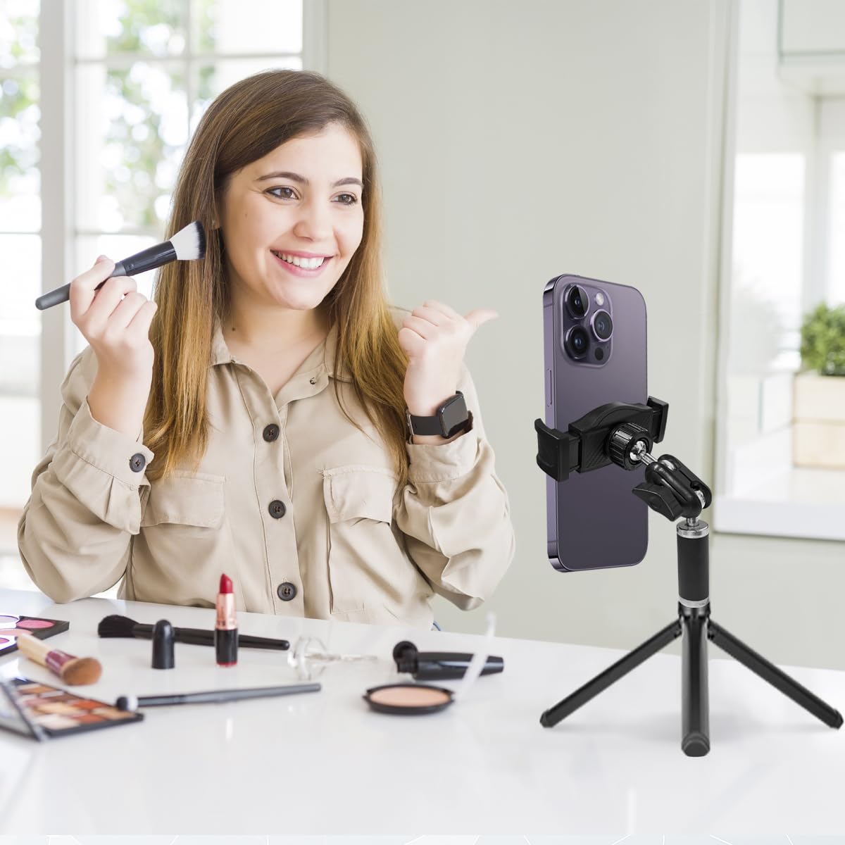 Jctriway Tripod Phone Mount, Universal Phone Holder For Tripod, Cell Phone Tripod Mount Adapter Multi Angle Adjustment Tripod Phone Holder For Iphone, Samsung Galaxy And Other Smartphones