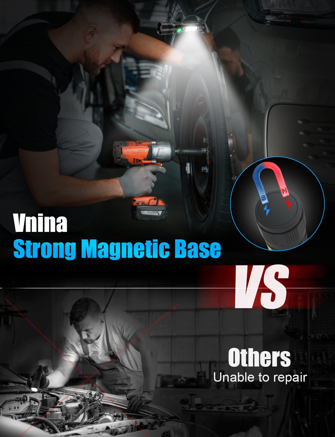 Vnina Uv Rechargeable Flashlights Tactical,1000 High Lumens 3 In 1 Led Black Light Flashlight -Magnetic Base/Sidelight/Zoomable, Bright Pocket Flash Light For Stains Detection Camping Emergency,2Pcs