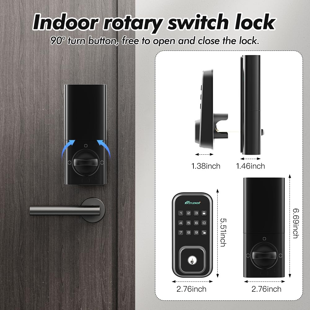 Zylenor Keyless Entry Door Lock, Smart Lock For Front Door With Digital Keypad, Built-In Wifi Deadbolt, App Remote Control With Easy Installation,  Battery Life