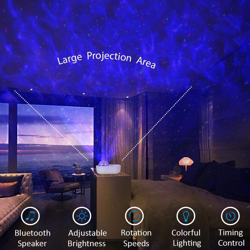 Sooncor Galaxy Star Night Light Projector Led Ocean Wave Bluetooth Music Speaker With Remote Control For Bedroom, Home, Room Decor