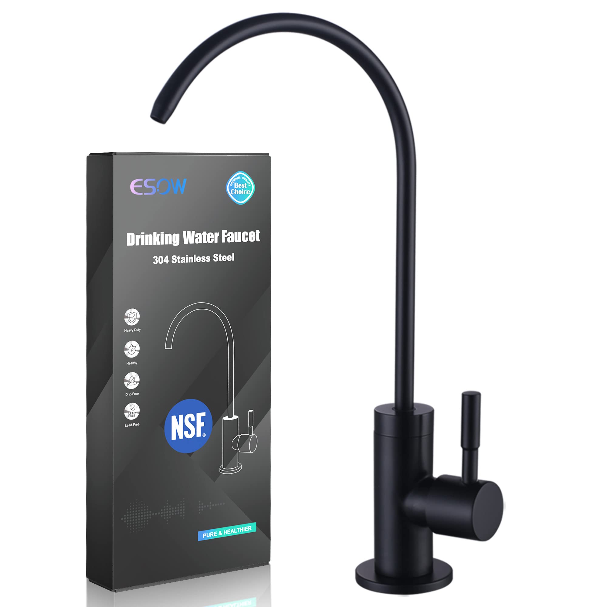 Esow Kitchen Water Filter Faucet, 100% Lead- Drinking Water Faucet Fits Most Reverse Osmosis Units Or Water Filtration System In Non-Air Gap, Stainless Steel 304 Body Matte Black Finish